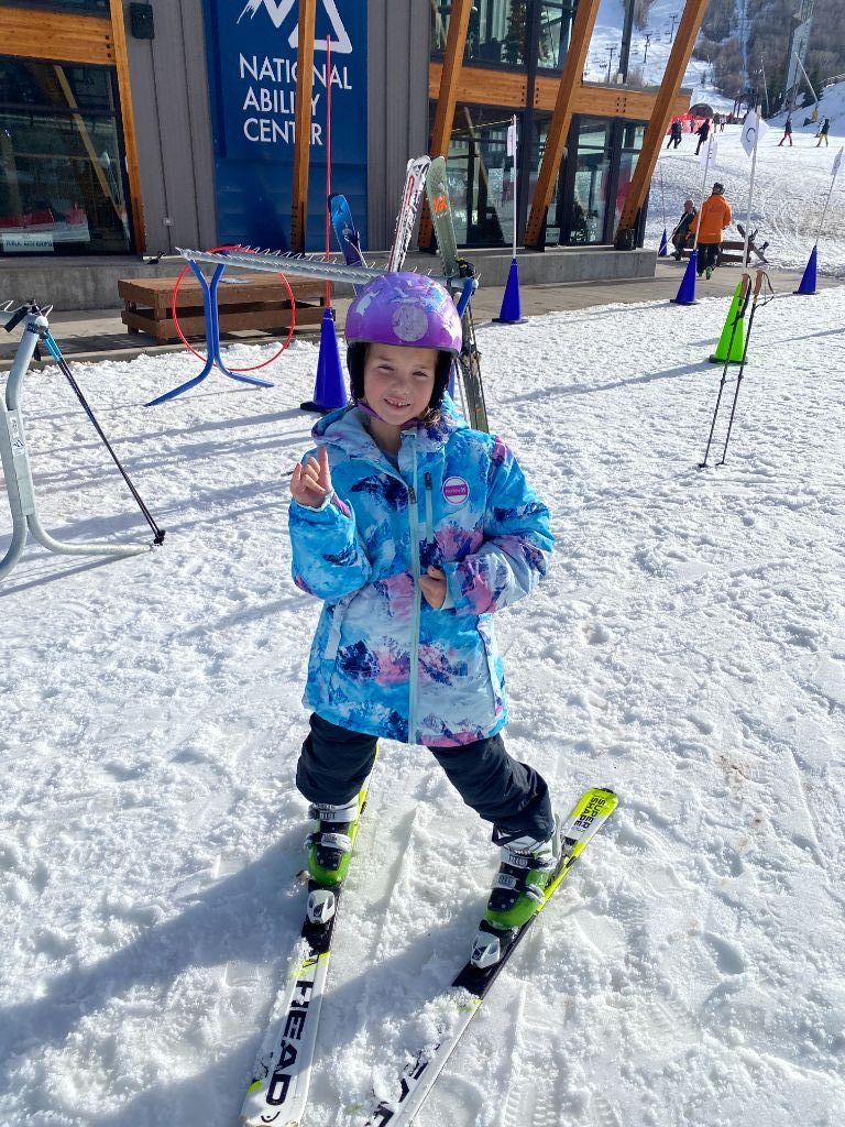 Happy Ava Kalea learning to ski at Park City, Utah